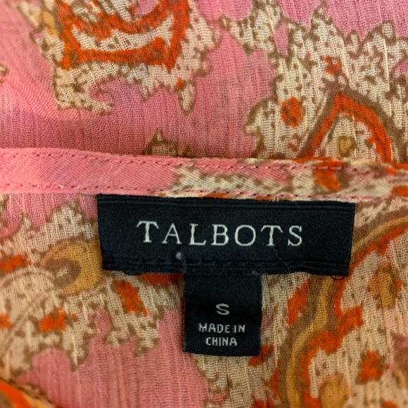 Talbots sheer sleeveless floral blouse tie neck and sleeves, Size S - Picture 4 of 4